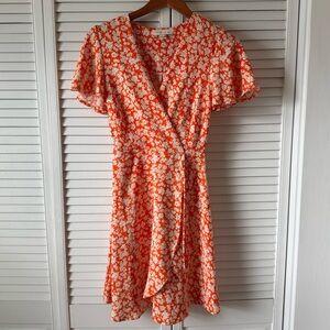 Floral Orange Wrap Dress